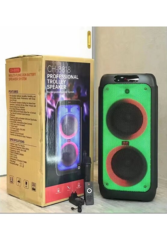 Süper Bass Büyük Boy Bluetooth Hoparlör Led Işıklı Hoparlör Kablosuz Mikrofonlu Karaoke Speaker