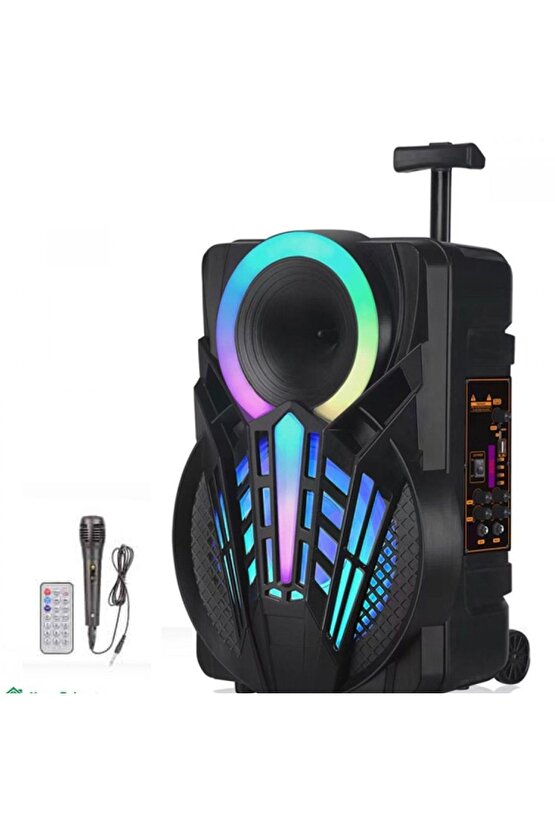 Party Box Bluetooth Hoparlör Büyük Boy Taşınabilir Şarjlı Kablosuz Hoparlör + Karaoke Mikrofon