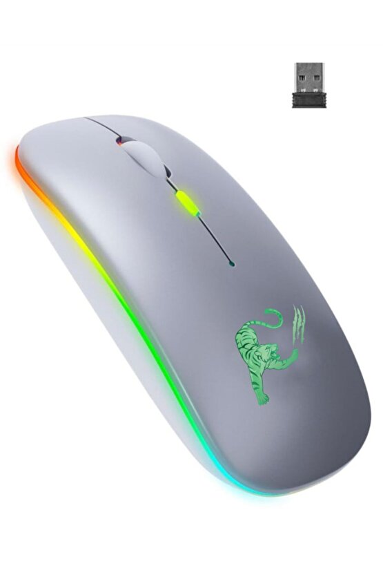 Rgb Led Işıklı Şarjlı Kablosuz Mouse Sessiz 2.4 Ghz Usb Wireless 800-1200-1600 Ayarlanabilir Dpi