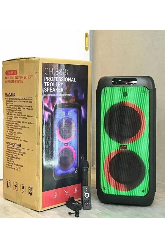 Party Box Büyük Boy Bluetooth Hoparlör Led Işıklı Çift Hoparlör Kablosuz Mikrofonlu Karaoke Speaker