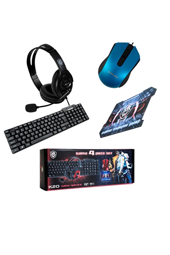 Klavye Mouse Kulaklık Mousepad 4 Lü Set