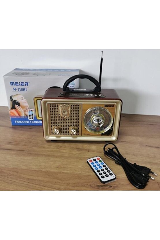 Meier M-110bt Bakır Renk Nostaljik Radyo Ahşap Görünümlü Bluetooth Hoparlör Fm Sd Kart Usb Girişi