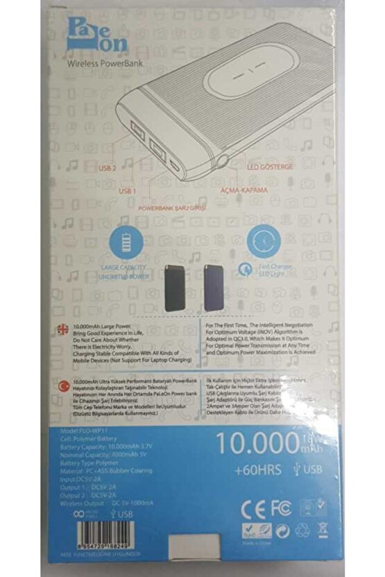 10000 Mah Kablosuz Powerbank Taşınabilir Şarj Aleti Çift Usb Çıkışlı Wp11