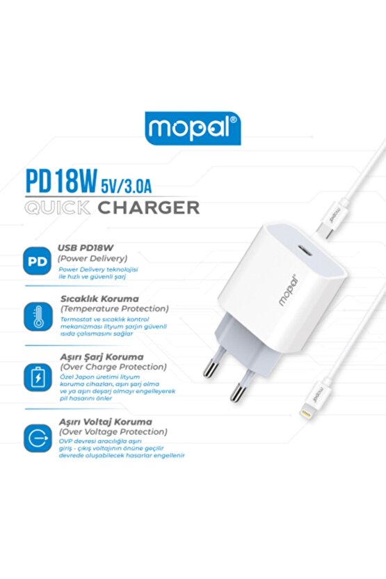 Mopal Iphone Yeni Nesil Type C Şarj Başlığı Ve Lightning Data Kablosu 5v 3a Pd18w M11