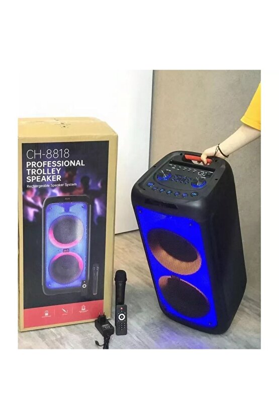 Partybox Bluetooth Hoparlör Kablosuz Mikrofonlu Ses Sistemi Gitar Bas Kabin