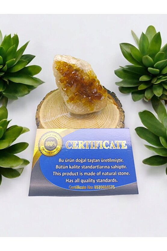 SİTRİN JEOT Ham Doğal Taş Mineral (sertifikalı)(para taşı)(Bereket taşı)(180 gram -5 cm boy)