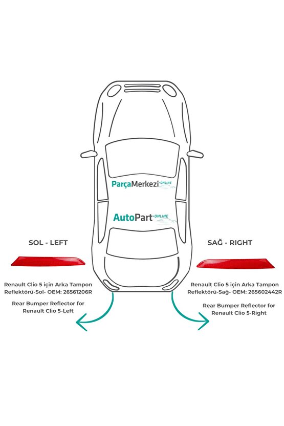 Renault Clio 5 için Arka Tampon Reflektörü-Sağ-Sol-Set