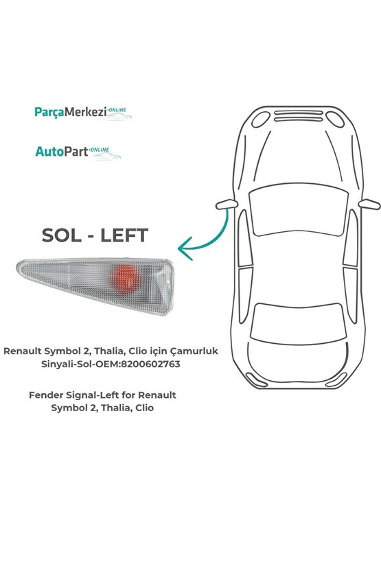 Renault Symbol 2, Thalia, Clio için Çamurluk Sinyali-Sol