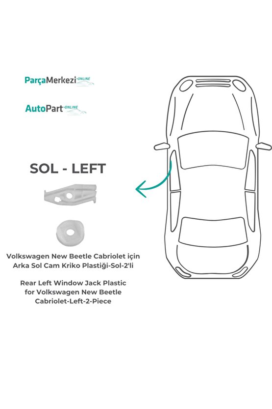 Volkswagen New Beetle Cabriolet için Arka Sol Cam Kriko Plastiği-Sol-2li