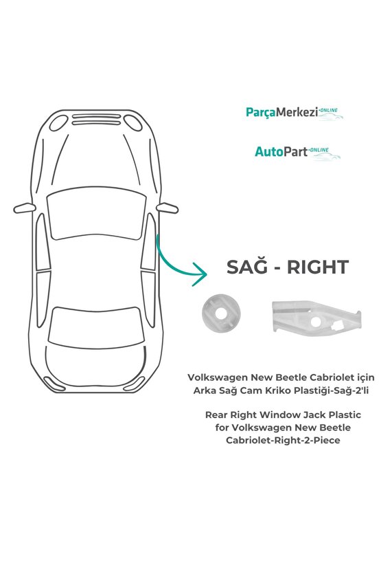 Renault Megane 1,Peugeot 206 için Arka Sağ Cam Kriko Plastiği-Sağ-2li