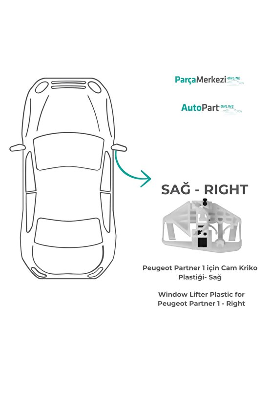 Peugeot Partner 1 için Cam Kriko Plastiği- Sağ