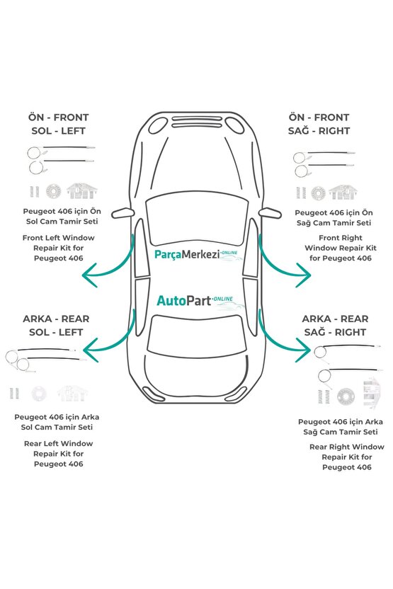 Peugeot 406 için Arka-Ön Cam Tamir Seti-Sağ-Sol-SET
