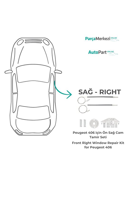 Peugeot 406 için Ön Sağ Cam Tamir Seti