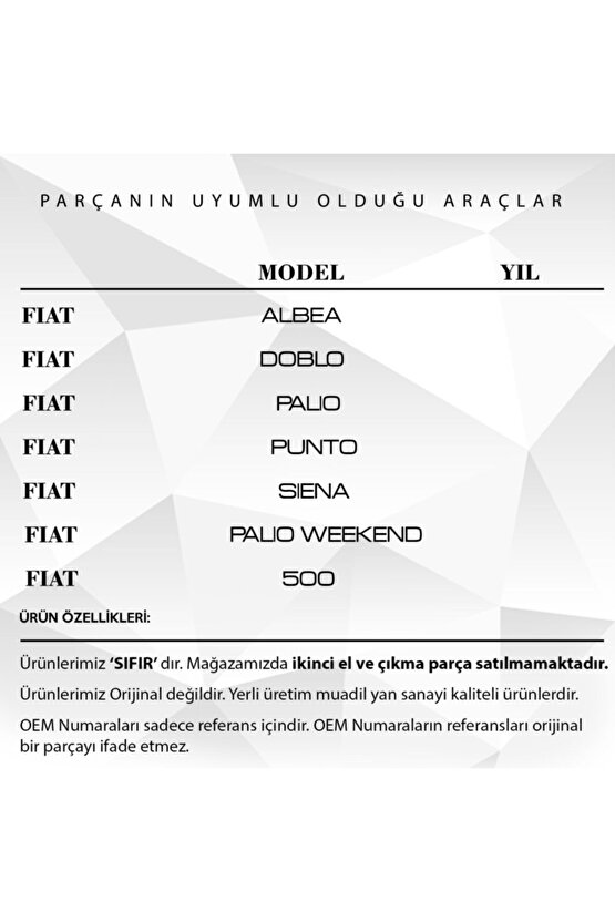 Fiat Albea, 500, Doblo, Palio, Punto Için Kilometre Dişlisi (KISA)