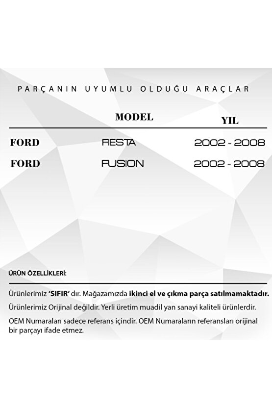 Fiesta, Fusion Için Ön Sağ Ve Sol Kapı Cam Tamir Takımı