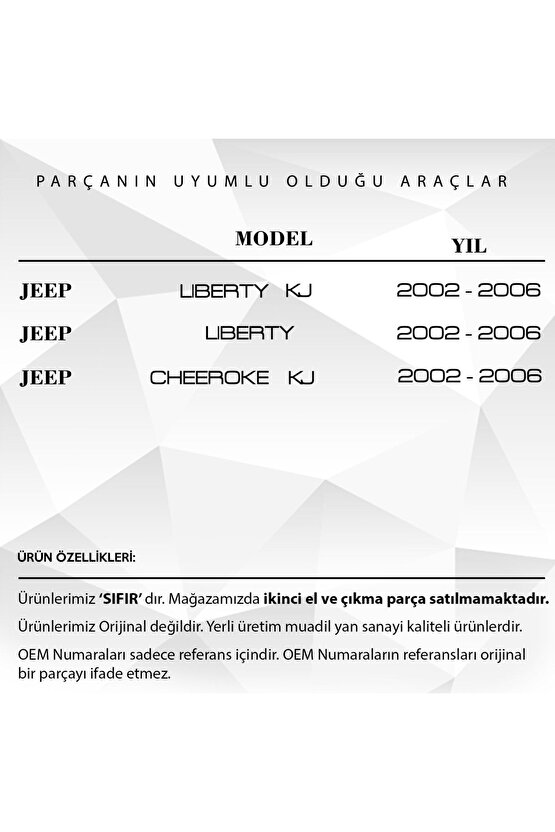 Jepp Liberty,cherokee Için Sol Arka Kapı Cam Tamir Plastiği