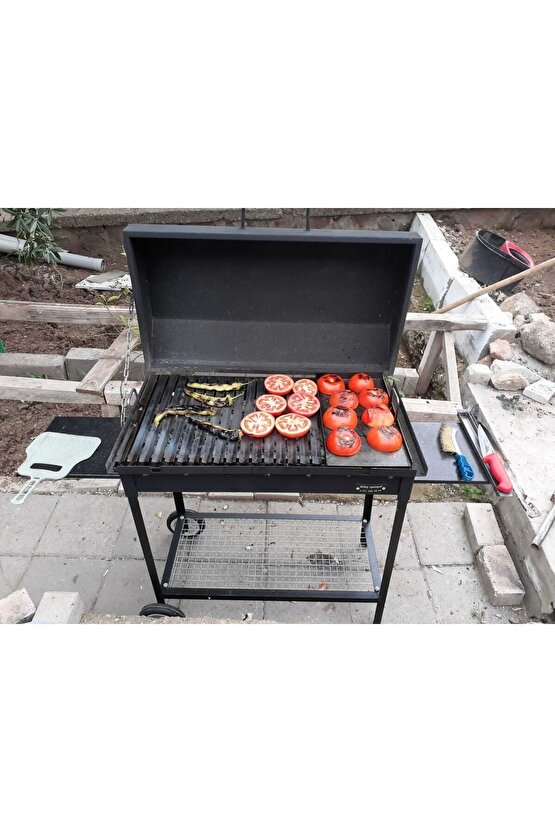 40x70 Demir Kapaklı Barbekü Yazlık Tipi Mangal Grill Oluklu Izgara