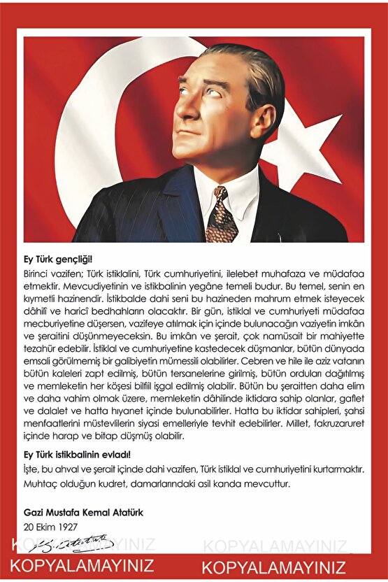 ey türk gençliği Atatürkün gençliğe hitabesi genç odası dekorasyon tablo retro ahşap poster