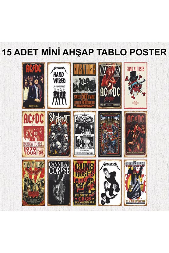 rock metal müzik metallica AC-DC guns n roses cannibal corpse dekorasyon 15 parça retro ahşap poster