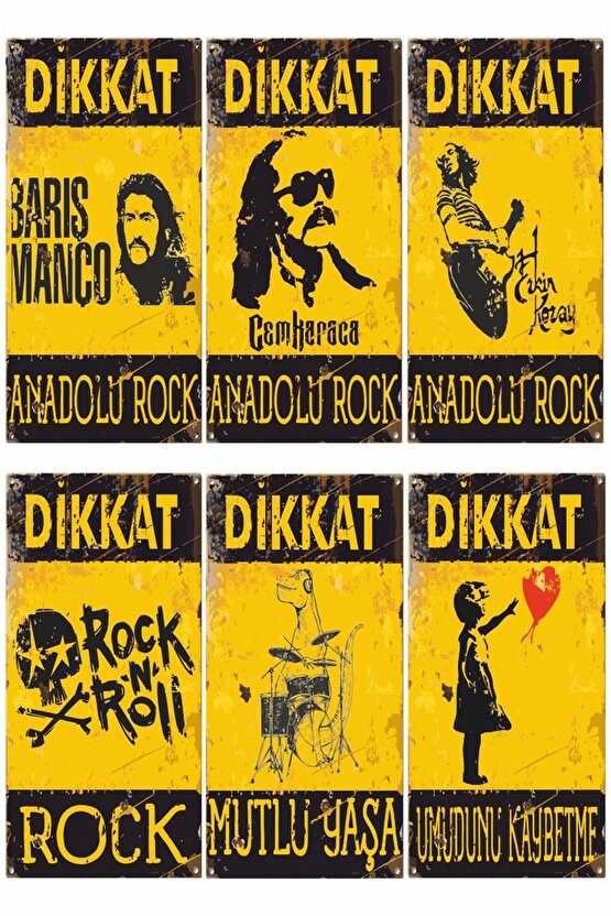 Anadolu Rock Barış Manço Cem Karaca Erkin Koray 6lı Mini Retro Ahşap Poster Seti