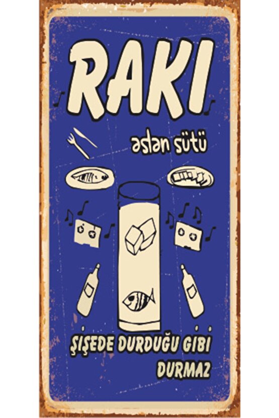 Mor Rakı Aslan Sütü Mini Retro Ahşap Poster 10x20 cm