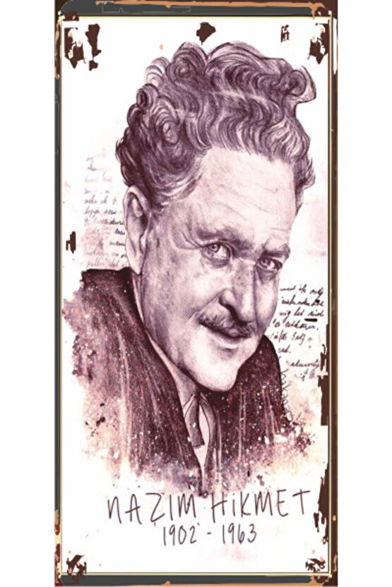 Nazım Hikmet (10 Cm X 20 Cm) Mini Retro Ahşap Poster