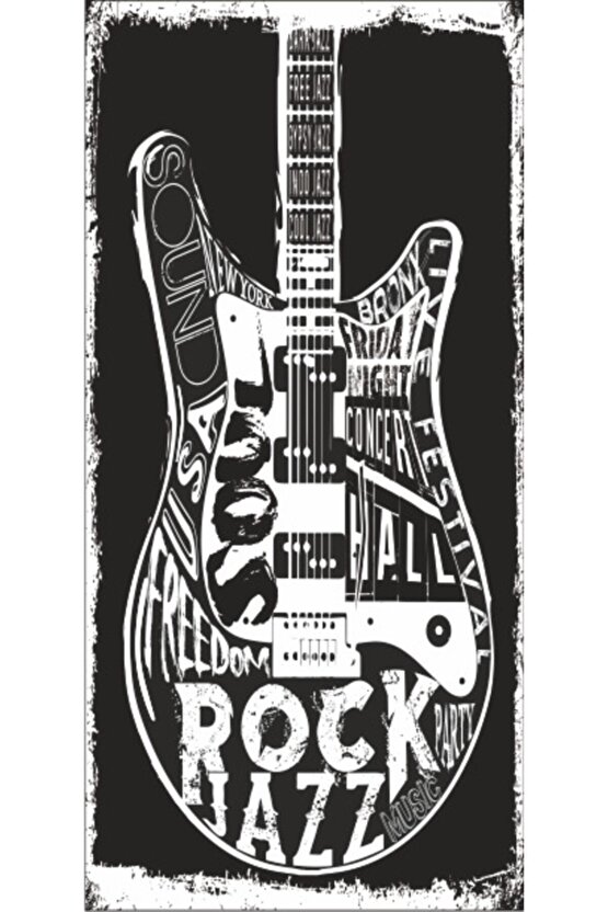 Rock Jazz Soul Gitar (10 Cm X 20 Cm) Mini Retro Ahşap Poster