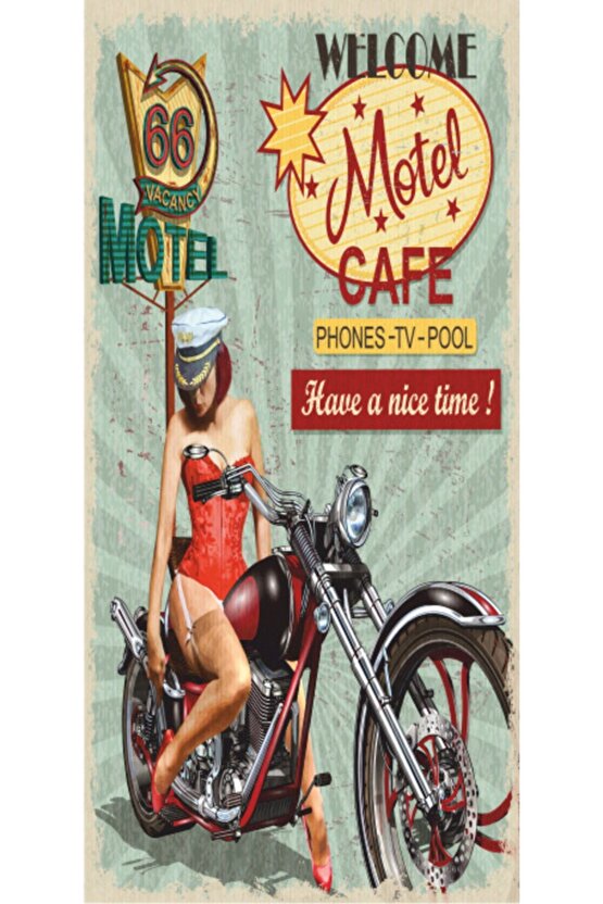 Pin Up Motor (10 Cm X 20 Cm) Mini Retro Ahşap Poster