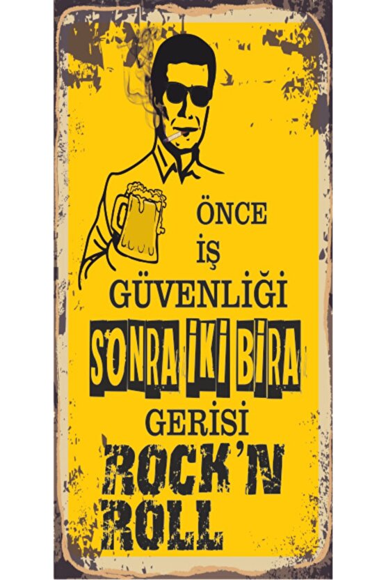 Önce Iş Güvenliği Sonra Iki Bira (10 Cm X 20 Cm) Mini Retro Ahşap Poster