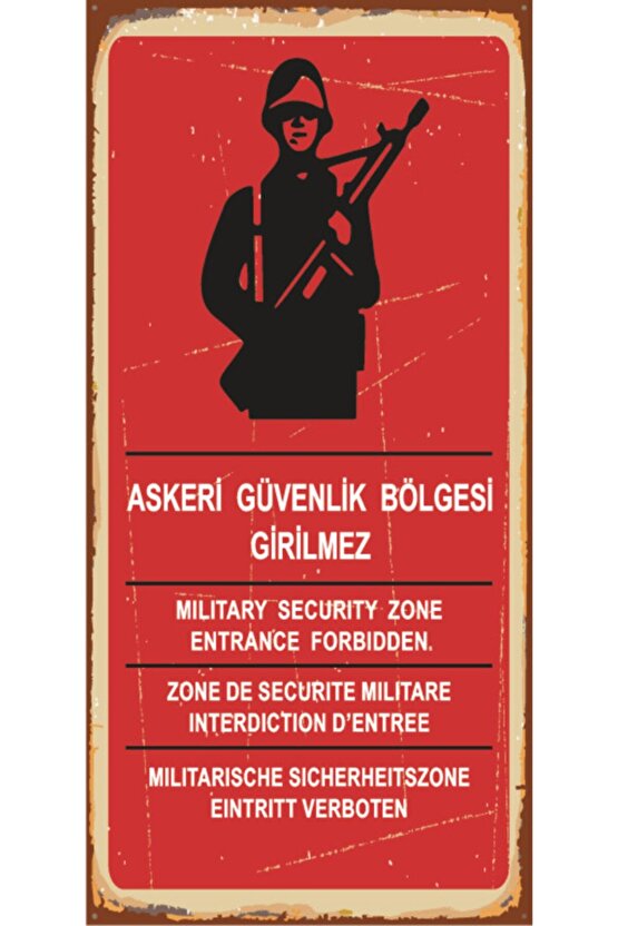 Askeri Güvenlik Bölgesi Girilmez (10 Cm X 20 Cm) Mini Retro Ahşap Poster