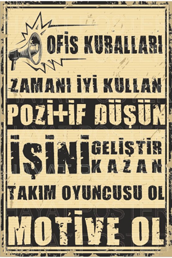 Ofis Işyeri Kuralları Tablosu Retro Vintage Ahşap Poster