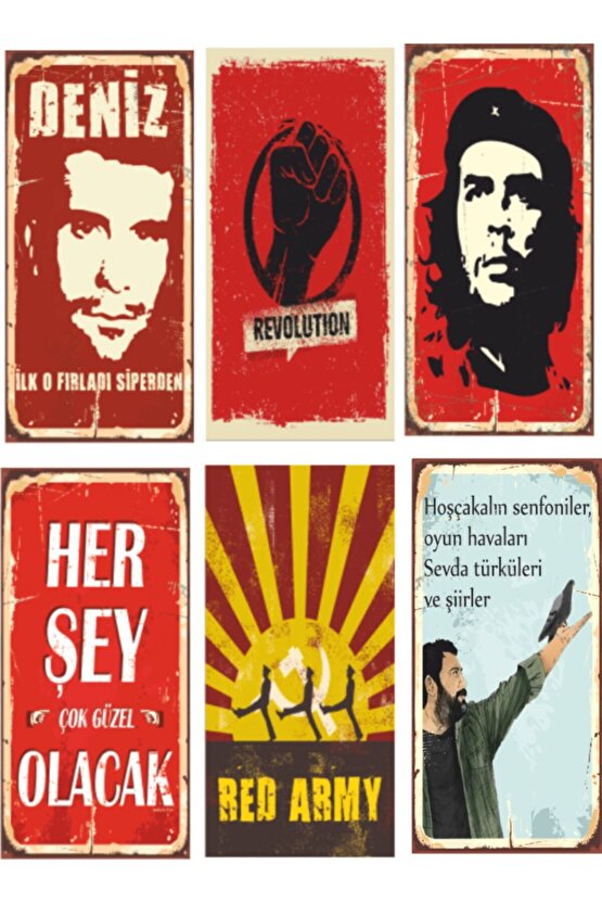 Devrim Che Ahmet Kaya 6lı Retro Ahşap Poster Seti