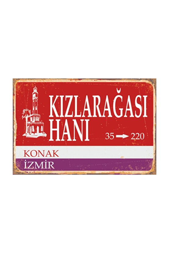 Kızlaragası Hanı Izmir Sokak Tabelası Retro Vintage Ahşap Poster