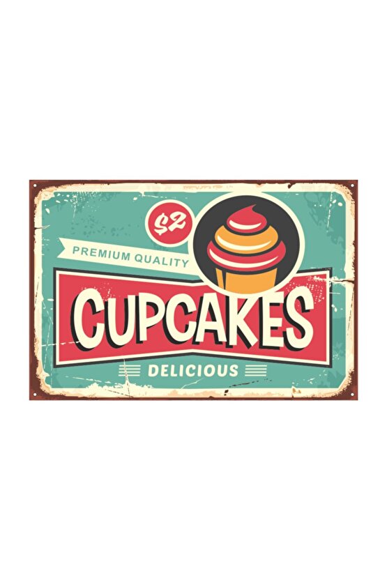 Cupcakes Retro Vintage Ahşap Poster