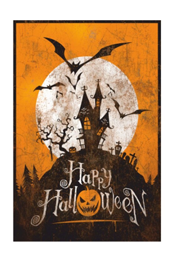 Halloween Cadılar Bayramı Retro Vintage Ahşap Poster