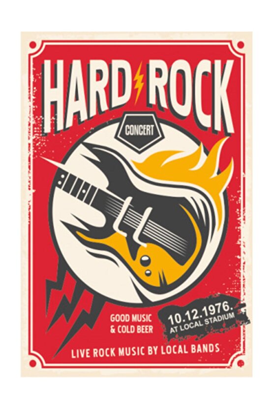 Hard Rock Retro Vintage Ahşap Poster