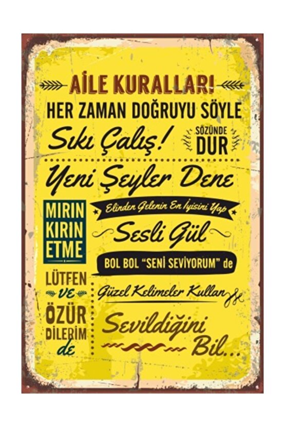 Aile Kuralları Tablosu Retro Vintage Ahşap Poster