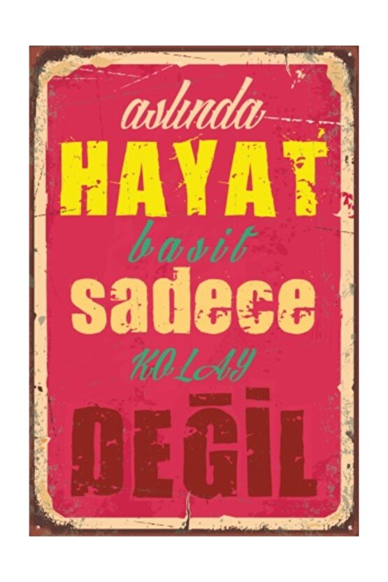 Motivasyon Hayat Basit Retro Vintage Ahşap Poster