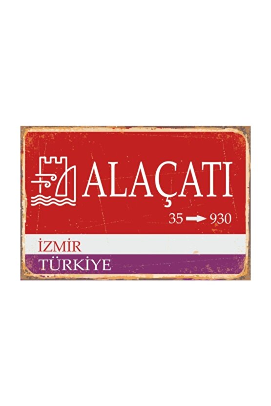 Alaçatı Sokak Tabelası Retro Vintage Ahşap Poster