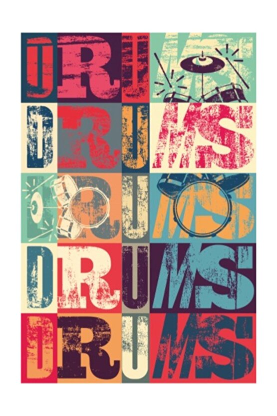 Drums Bateri Retro Vintage Ahşap Poster