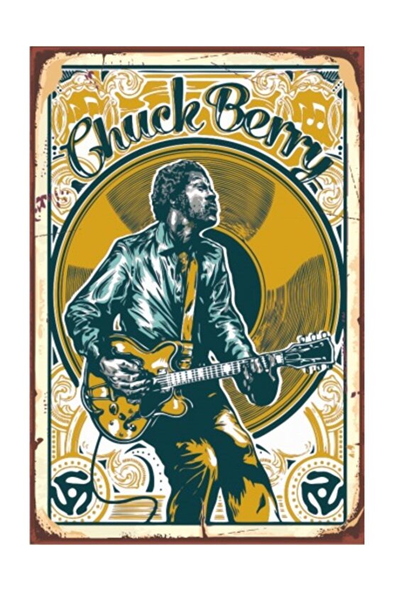 Rockun Babası Chuck Berry Retro Vintage Ahşap Poster