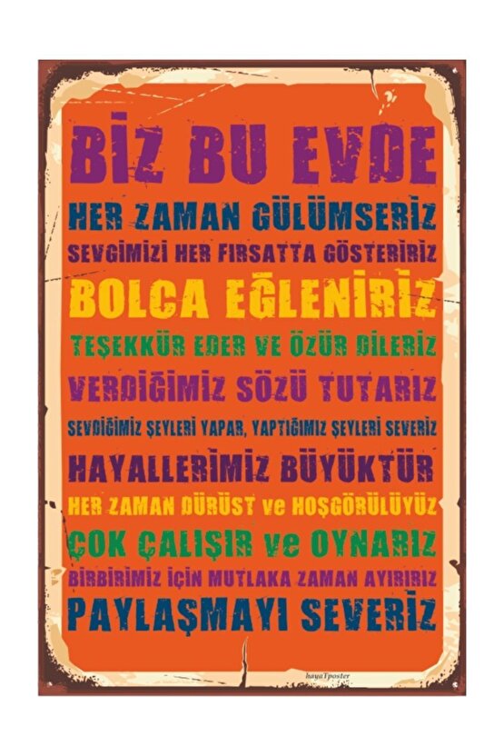 Mutlu Aile Tablosu Retro Vintage Ahşap Poster