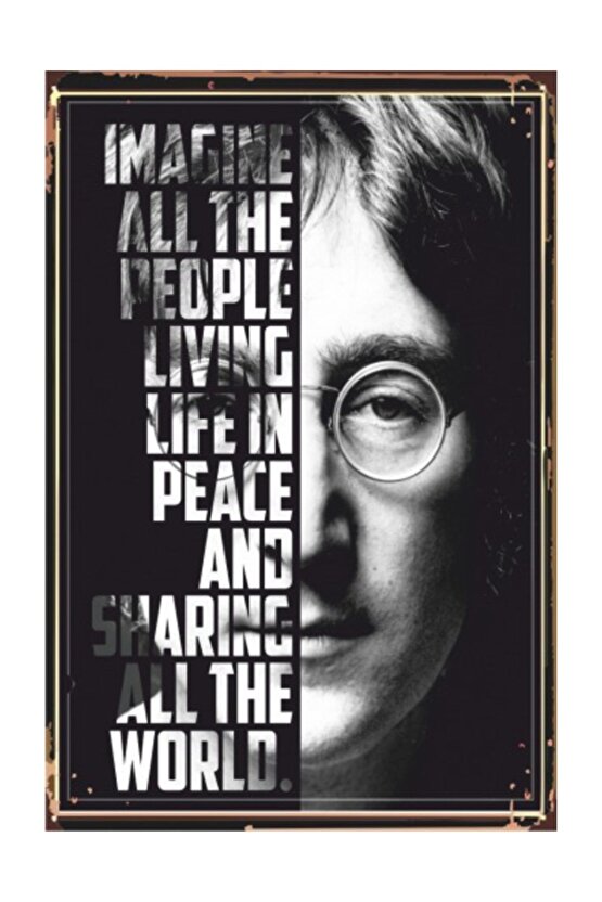 John Lennon Imagine Retro Vintage Ahşap Poster