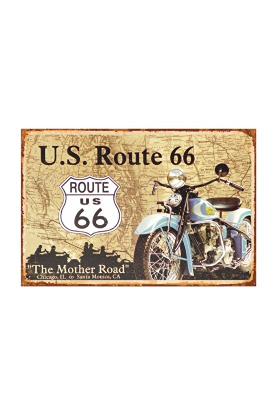 Route 66 Motor Retro Vintage Ahşap Poster