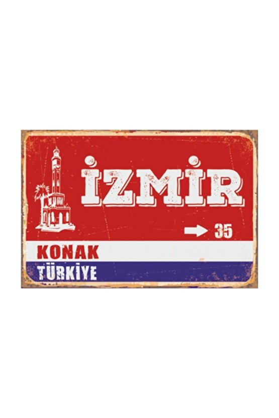 Izmir Karşıyaka Sokak Tabelası Retro Vintage Ahşap Poster