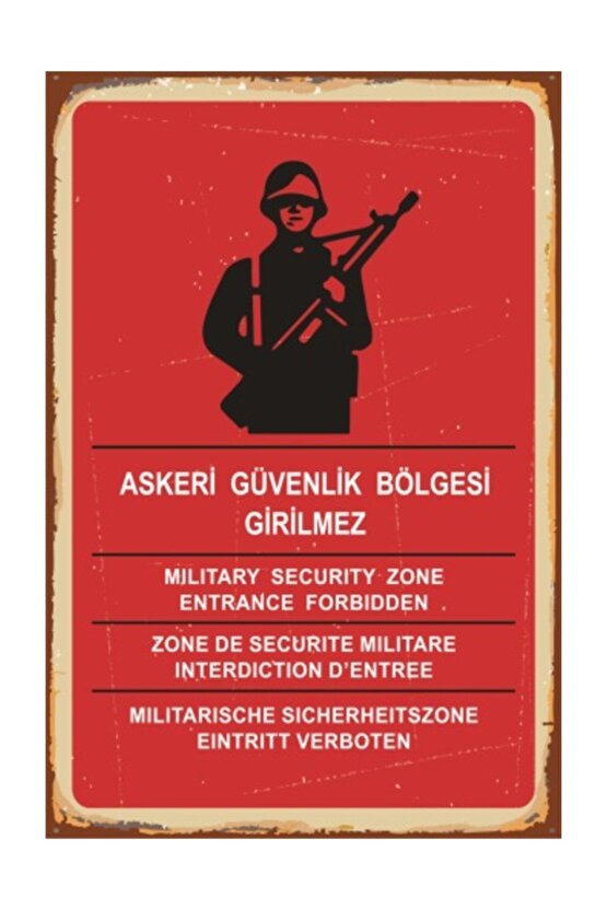 Askeri Güvenlik Bölgesi Girilmez Retro Vintage Ahşap Poster