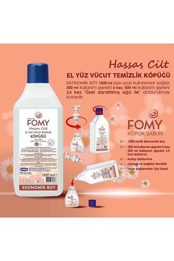 Hassas Cilt Köpük Sabun El Yüz Vücut 1800 Ml - 2 Adet