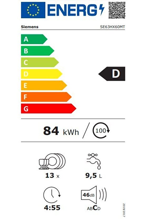 SE63HX60MT 6 Programlı 13 Kişilik Ankastre Bulaşık Makinesi