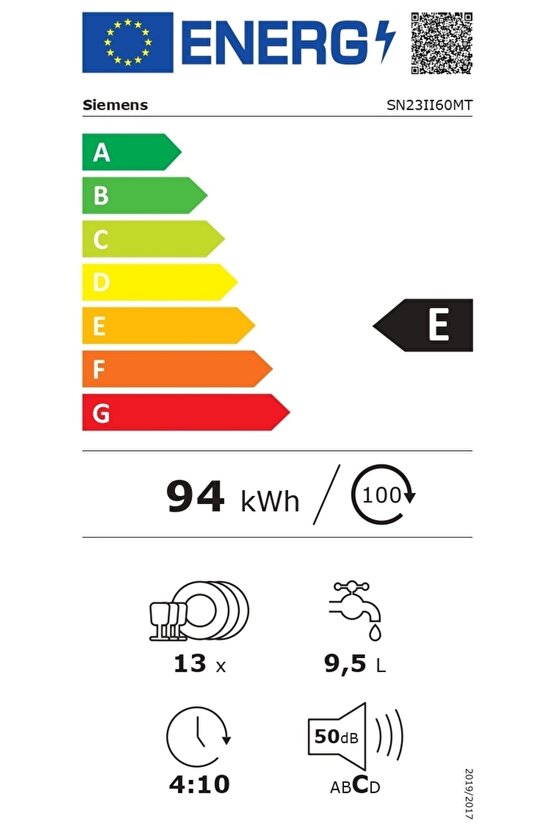 SN23II60MT 5 Programlı 13 Kişilik Bulaşık Makinesi