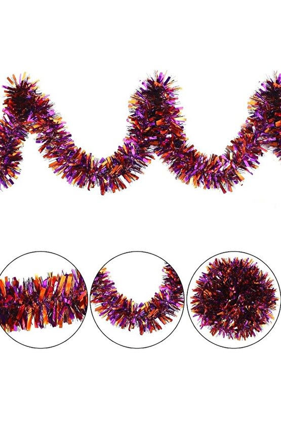 Mor Turuncu Renk 4 cm Genişlik Garland Çift Renk Sim Süs 180 cm